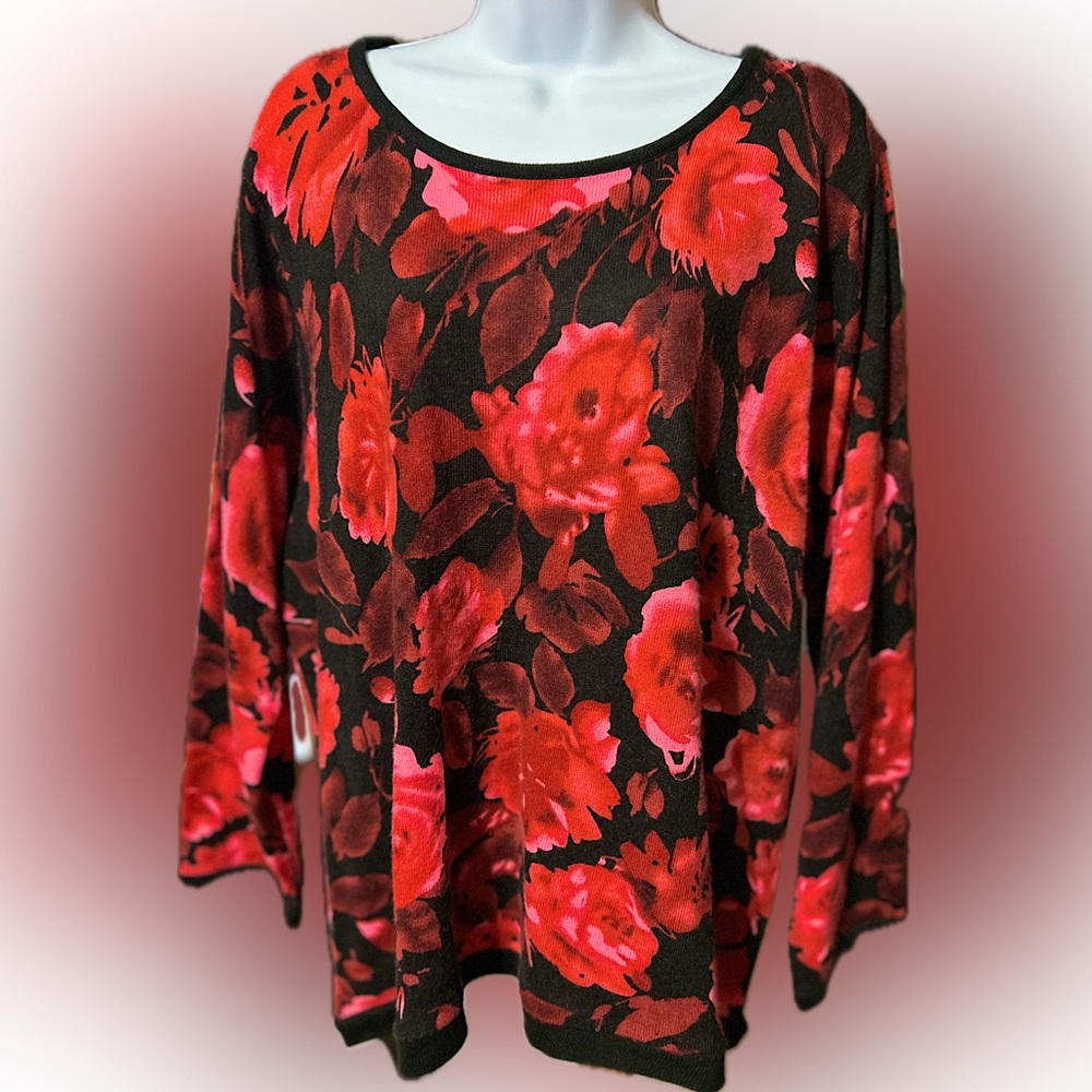 Gorgeous Vintage Red Roses (Cathy) C.D.Daniels Sweater Tunic 1X NWOT Rockabilly!